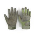 Top view soldier green gloves on white. 3D illustration