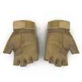 Top view soldier yellow short finger gloves isolated on white. 3D illustration