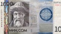 Top view of the 1000 SOM bill. Portrait of the writer.Yusuf Balasaguni. The current money of Kyrgyzstan. Economics and finance. A