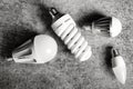 Top view on some electric lamps with different technology - different led, luminescent