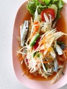 Papaya salad or Somtum with crab, Thai food Royalty Free Stock Photo