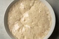 Top view sourdough starter in a bowl. Home baking, wild east, fermented food. Royalty Free Stock Photo