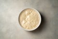 Top view sourdough starter in a bowl. Home baking, wild east, fermented food. Royalty Free Stock Photo