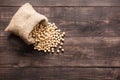 Top view soybean on wooden background and empty space