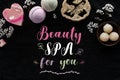 top view of spa accessories and inscription beauty spa for you