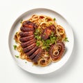 Delicious Spaghetti Dish With Roasted Octopus Steak And Celery