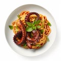 Delicious Spaghetti Dish With Roasted Octopus Steak And Celery