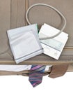 Top view of sphygmometer on suitcase with ties Royalty Free Stock Photo