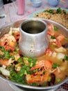 Top view spicy tom yum goong Thai style in the hot pot, spicy so Royalty Free Stock Photo