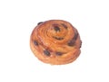 Top view of spiral danish pastry or sweet bun isolated on white background with clipping path