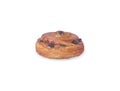 Top view of spiral danish pastry or sweet bun isolated on white background with clipping path