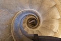 Top view of the spiral staircase in the tower. Walking down old the winding stairs Royalty Free Stock Photo