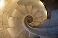 Top view of the spiral staircase in the tower. Walking down old the winding stairs Royalty Free Stock Photo