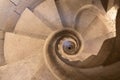 Top view of the spiral staircase in the tower. Walking down old the winding stairs Royalty Free Stock Photo