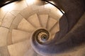 Top view of the spiral staircase in the tower. Walking down old the winding stairs Royalty Free Stock Photo