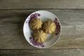 Top view of sponge cake or Kuih Bahulu. A traditional food popular in Malaysia and Indonesia especially during Hari Raya Royalty Free Stock Photo