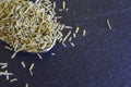 Top view of Spoon with pile of dried rosemary Royalty Free Stock Photo