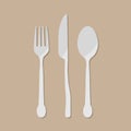 Top view of spoon, table knife and fork, dinning tableware of restaurant