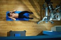 Top view sport.Man athlete doing exercise training on the floor