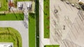 Top view of sports field near residential building. Action. Refined courtyard with modern sports field near residential Royalty Free Stock Photo