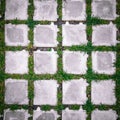 top view square tiles with green grass