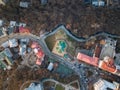 On top of view of St. Andrew`s Church or the Cathedral of St. Andrew in sity Kyiv