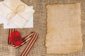 top view of st. george ribbon, carnation, old empty paper, stack