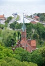 Top view of St. Vojciech `s Church and Vislin Bay. Frombork, Poland Royalty Free Stock Photo