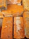 Top view of stack old red brick on a construction site. Royalty Free Stock Photo