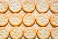 Top view stack of round cheese cracker cookies with sugar texture for background