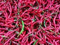 Top View Of Stacks Of Fresh Ripe Chilies At A Local Indonesian Market Royalty Free Stock Photo