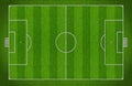 Top view of standard size layout empty sport soccer field with real green realistic grass and copy space. Team sports recreation Royalty Free Stock Photo