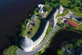 Top view of the Staraya Ladoga Fortress aerial survey. Staraya Ladoga, Russia Royalty Free Stock Photo