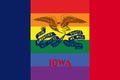 Top view of state lgbt flag of Iowa, USA. no flagpole. Plane design, layout. Flag background. Freedom and love concept. Pride