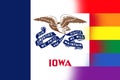 Top view of state lgbt flag of Iowa, USA. no flagpole. Plane design, layout. Flag background. Freedom and love concept. Pride