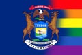 Top view of state lgbt flag of Michigan, USA. no flagpole. Plane design, layout. Flag background. Freedom and love concept. Pride Royalty Free Stock Photo