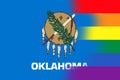 Top view of state lgbt flag of Oklahoma, USA. no flagpole. Plane design, layout. Flag background. Freedom and love concept. Pride