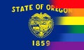 Top view of state lgbt flag of Oregon, USA. no flagpole. Plane design, layout. Flag background. Freedom and love concept. Pride