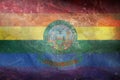 Top view of state lgbt retro flag of Idaho, USA with grunge texture. no flagpole. Plane design, layout. Flag background. Freedom