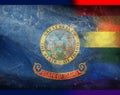 Top view of state lgbt retro flag of Idaho, USA with grunge texture. no flagpole. Plane design, layout. Flag background. Freedom