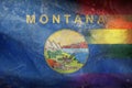 Top view of state lgbt retro flag of Montana, USA with grunge texture. no flagpole. Plane design, layout. Flag background. Freedom