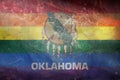 Top view of state lgbt retro flag of Oklahoma, USA with grunge texture. no flagpole. Plane design, layout. Flag background.