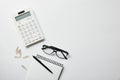 Top view of stationery, calculator and Royalty Free Stock Photo