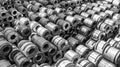 Top view of Steel coils storage in black and white Royalty Free Stock Photo