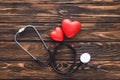 top view of stethoscope and red hearts symbol