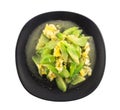 Top view of stir fried angled gourd with eggs