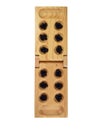 Top view. Stones and wooden folding board for playing mancala Royalty Free Stock Photo