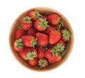 Top view  Strawberries in wooden bowl isolated on white background Royalty Free Stock Photo