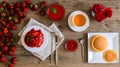Top view strawberry diet on a breakfast with tea. Royalty Free Stock Photo