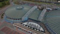 Top view of the street and sports complex in Chizhovka.Chizhovka district with a sports complex in Minsk.Belarus